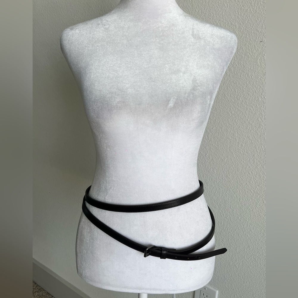 Dark Brown Leather long skinny Belt with Buckle